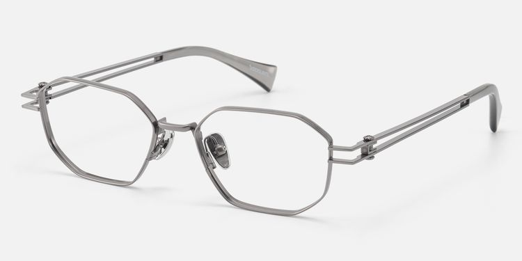 Loos-Pearl Gray Double Wire Light Polygonal Glasses by Vooglam
