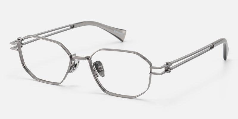 Loos-Pearl Gray Double Wire Light Polygonal Glasses by Vooglam