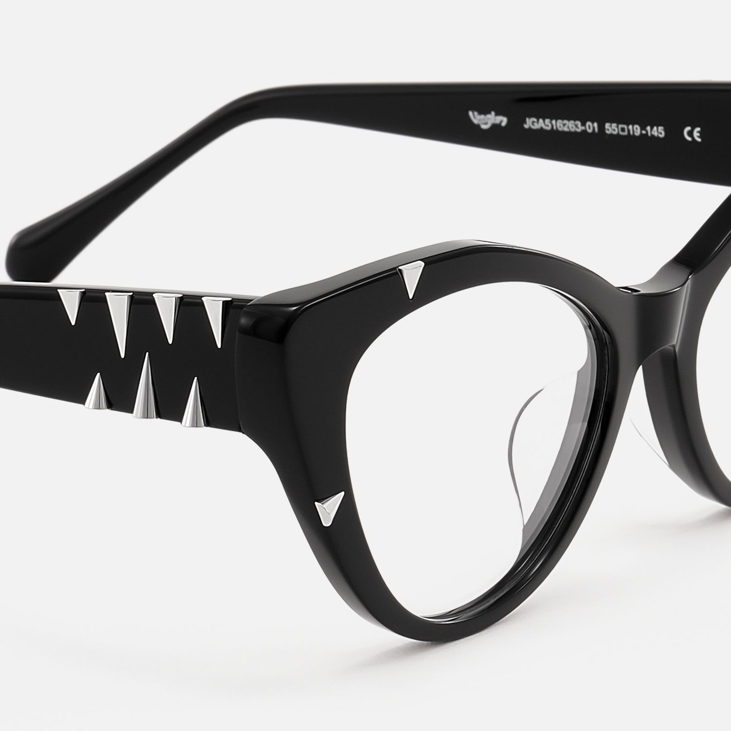 Slay - Gothic Black Spike Cat Eye Glasses by Vooglam - Design Details