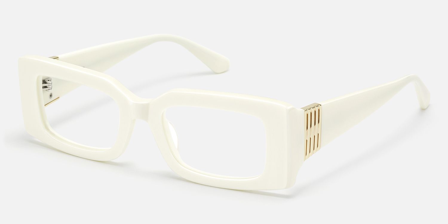 Aurelia - Off White Narrow Rectangle Glasses by Vooglam - Front View