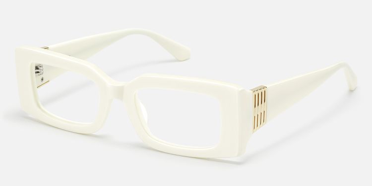 Aurelia - Off White Narrow Rectangle Glasses by Vooglam