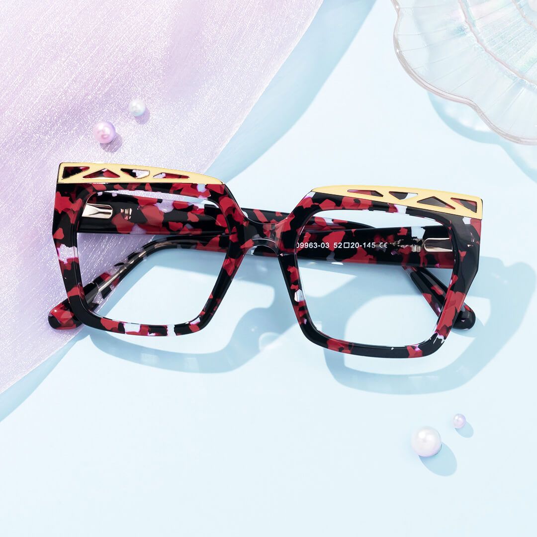 Fabianne - Square Red/Tortoise Eyeglasses | Vooglam On Model