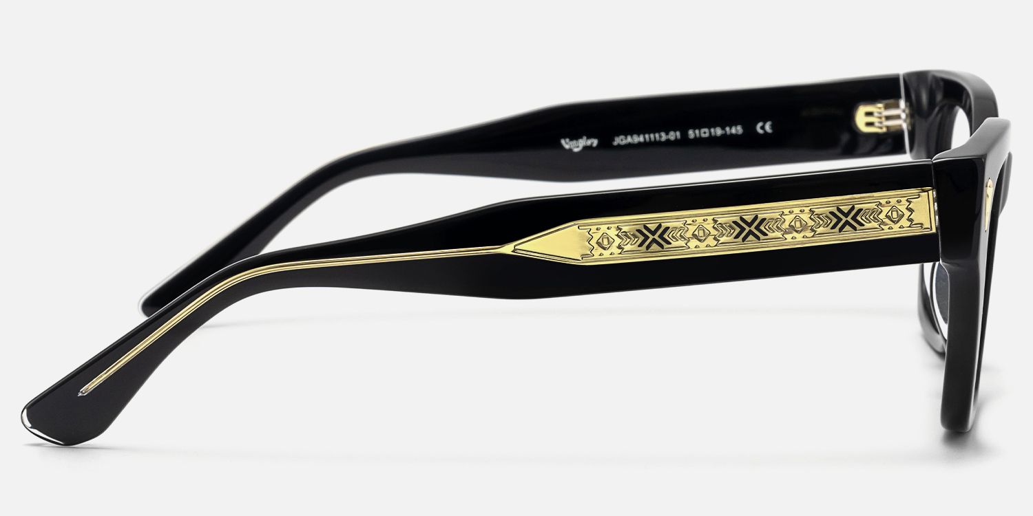 Asante - Retro Black Square Wayfarer Glasses by Vooglam - Side View