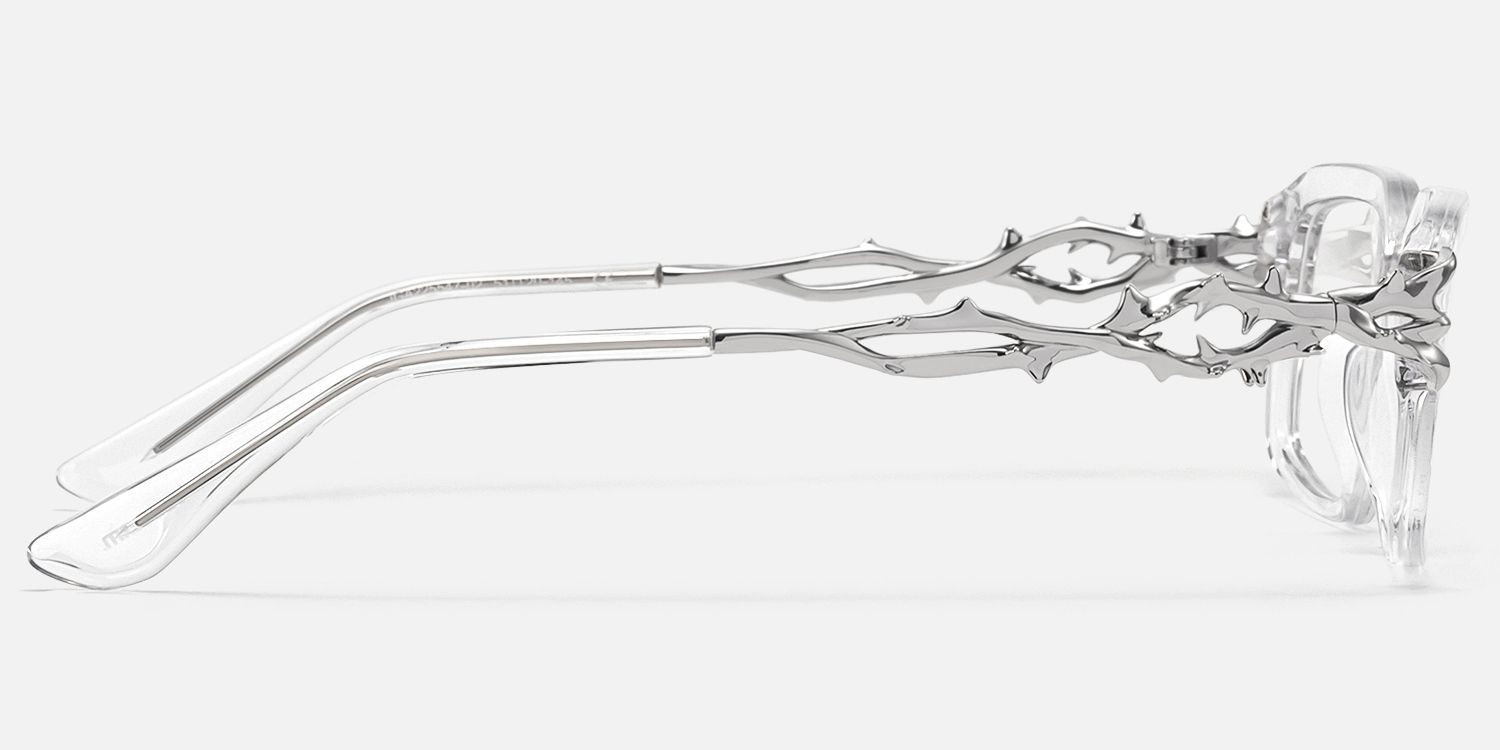 Vorpal - Clear Thorn Rectangle Silver Glasses by Vooglam - Side View