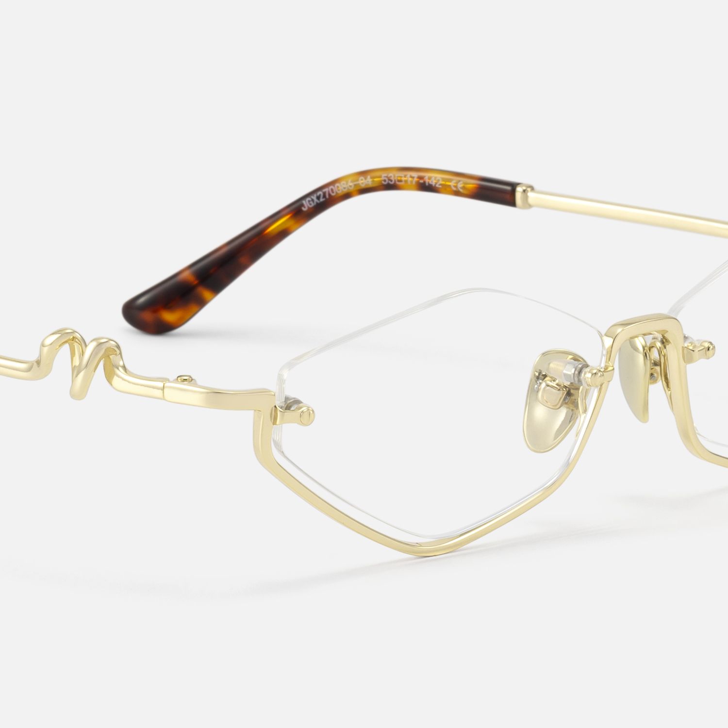 Niseko - Shiny Gold Tortoise Half Rim RX Glasses by Vooglam - Design Details