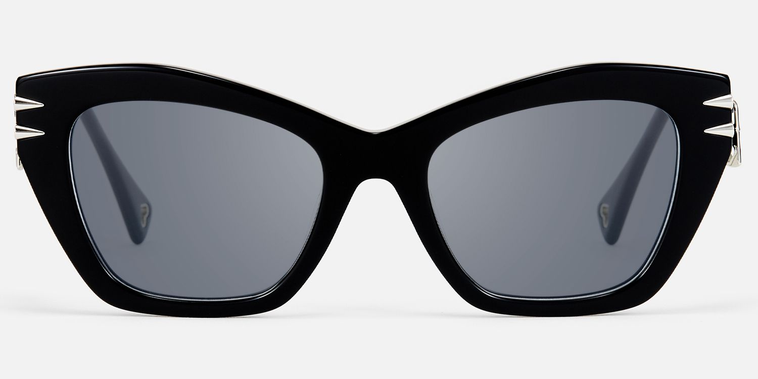 Manon - Zipper Spike Black Cat Eye Sunglasses by Vooglam - Angle View