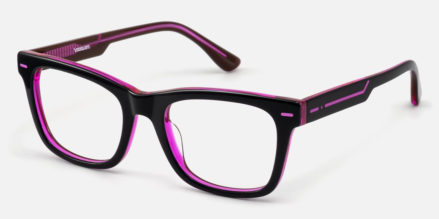 Ether - Square Acetate Neon Pink EDM Rave Glasses by Vooglam - Front View