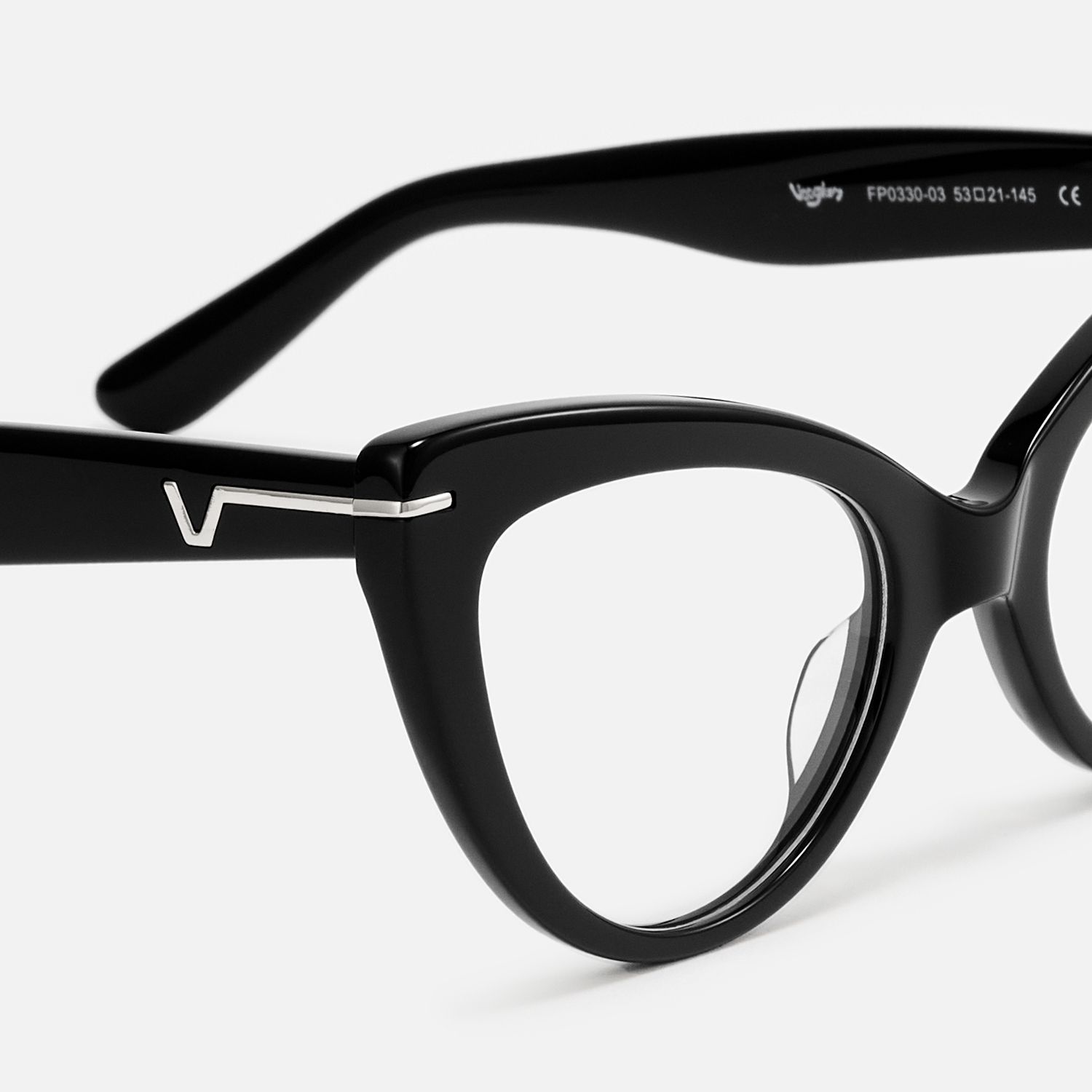 Veromca-Classic Black Acetate Rounded Cateye Glasses by Vooglam - Design Details