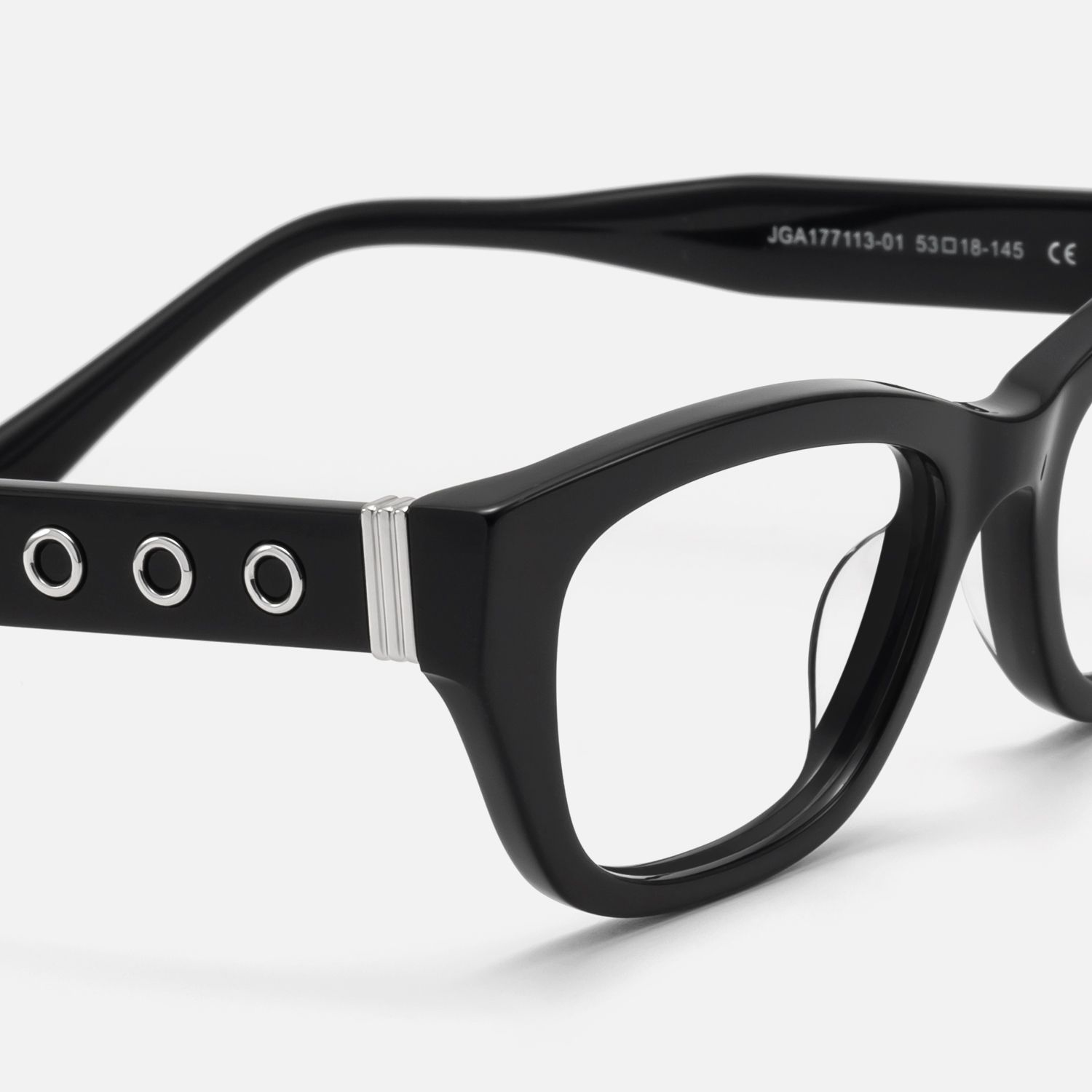 Riven - Solid Black Angular Cat Eye Frame by Vooglam - Design Details