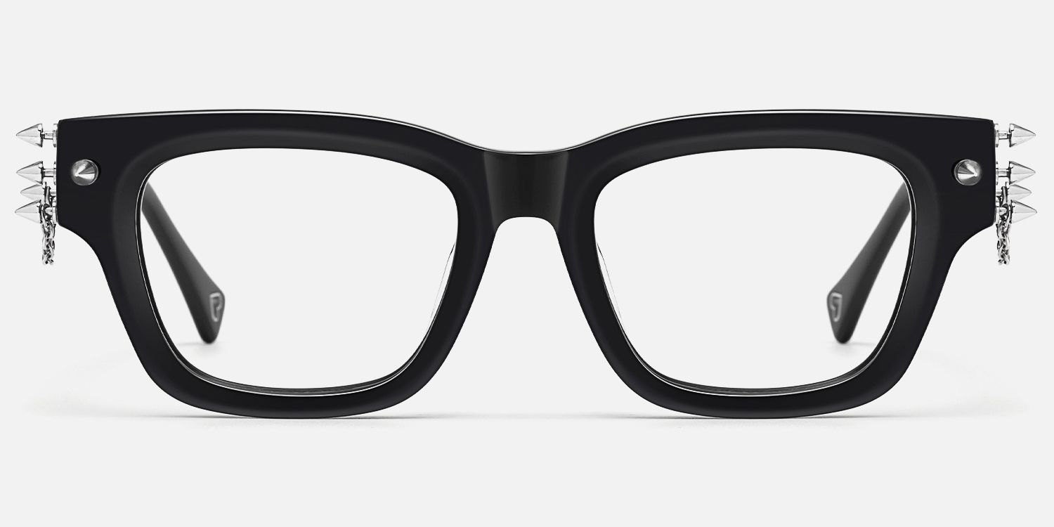Stud-Gothic Punk Rock Stud Black Acetate Glasses by Vooglam - Angle View