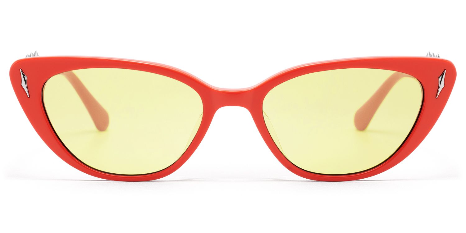 As If - Red Cat Eye Yellow Tinted Glasses by Vooglam Product Details 1