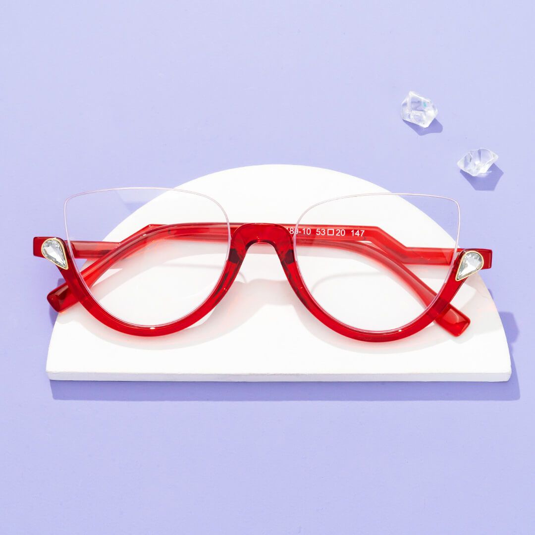 model wearing Sylvia - Cat Eye Red Eyeglasses (Z-Shaped Arms) 1