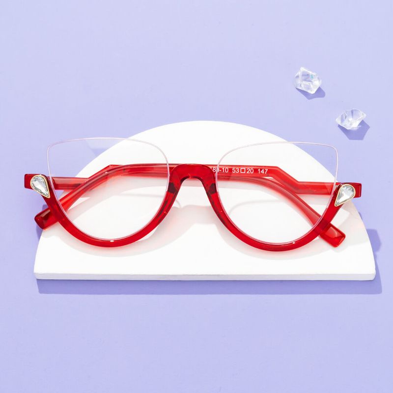 Sylvia - Cat Eye Red Eyeglasses (Z-Shaped Arms) - 5
