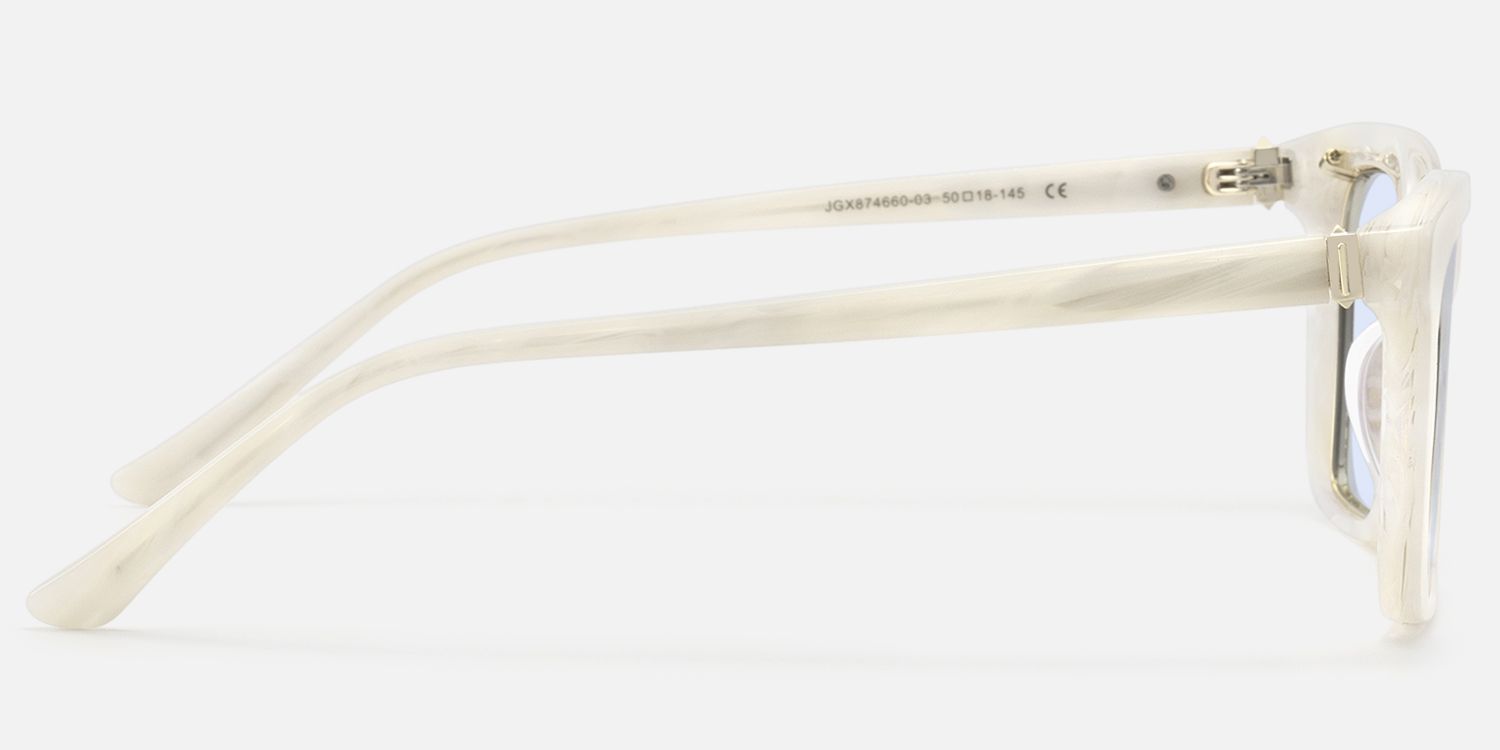 Chaparral - Blue Lens Rectangle White Sunglasses by Vooglam - Side View