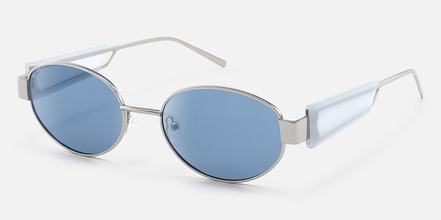 Ember - Oval Silver Sunglasses by Vooglam - Front View