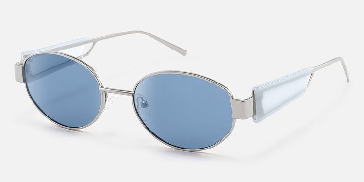 Ember - Oval Silver Sunglasses by Vooglam