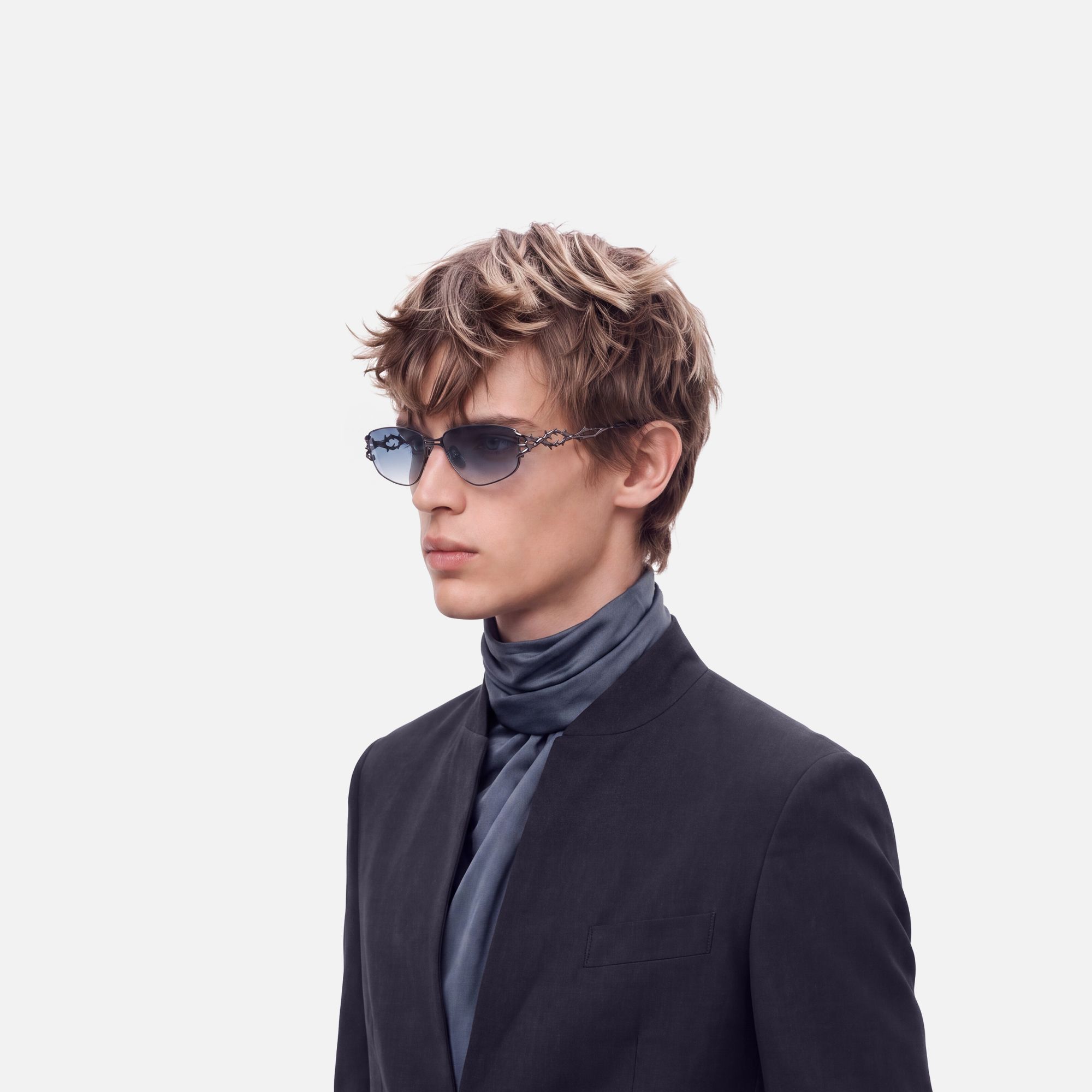 Spine - Gunmetal Thorn Geometric Sunglasses by Vooglam - Model Side Profile