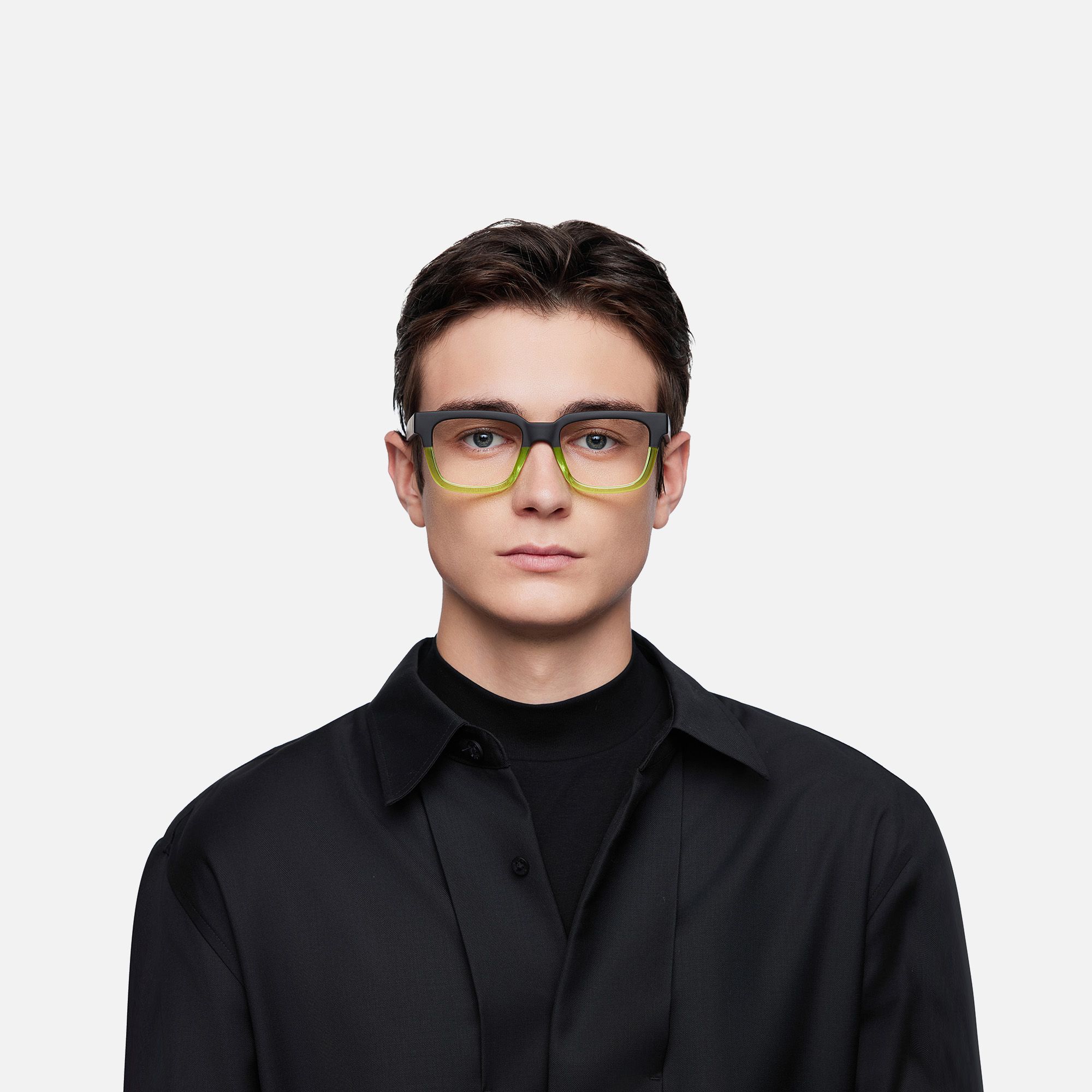 Strobe - Neon Green Matte Black Rectangle Glasses by Vooglam - Lifestyle Look