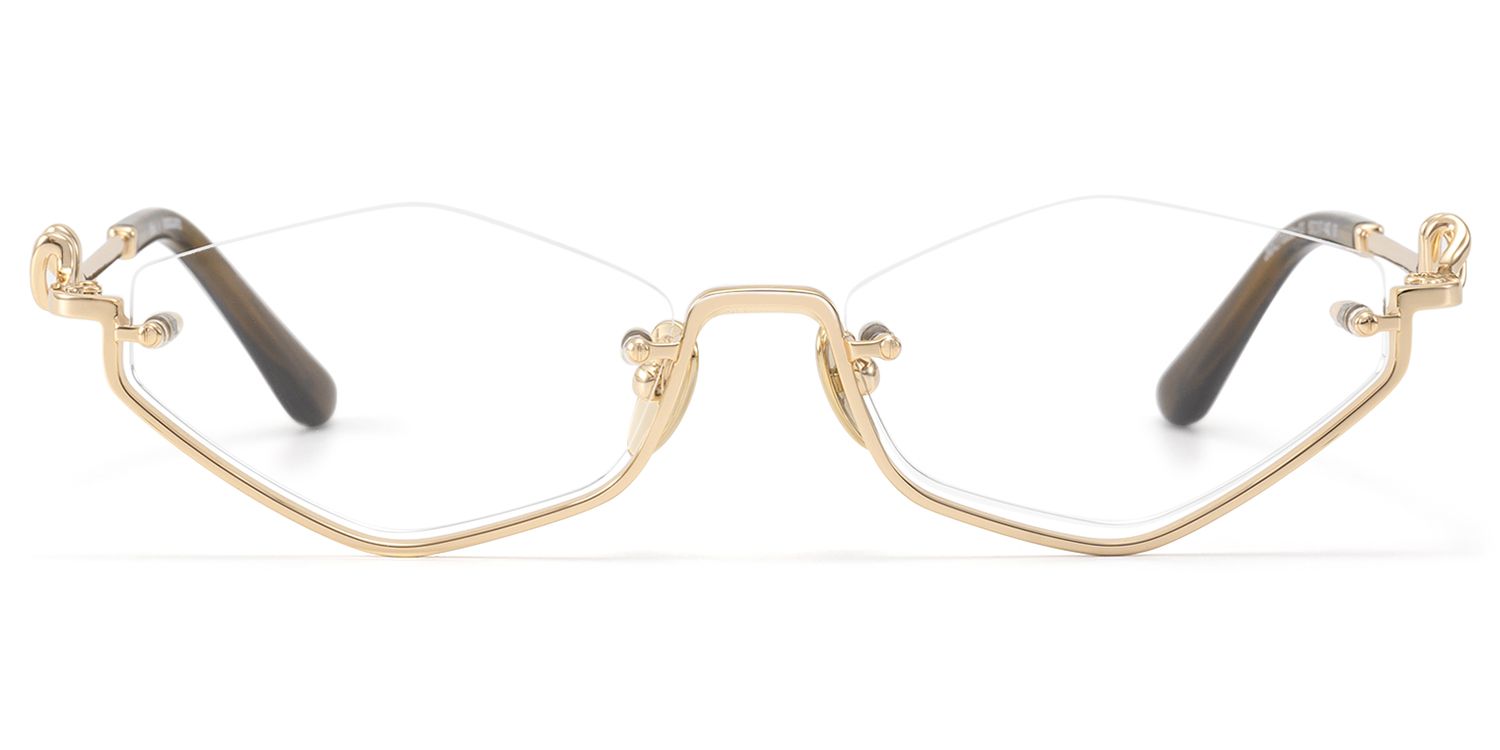 Niseko - Champagne Gold Octagon Half Rim Glasses by Vooglam Product Details 1