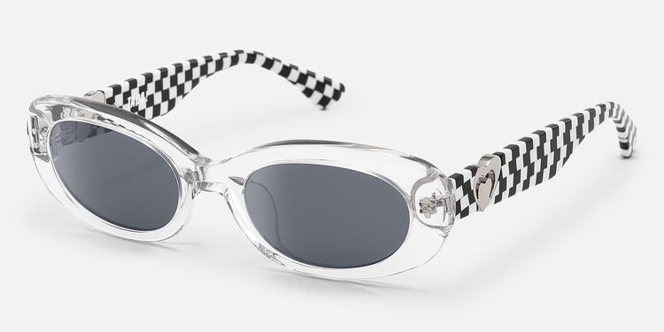 TADA - Checkered Clear Frame Oval Sunglasses by Vooglam