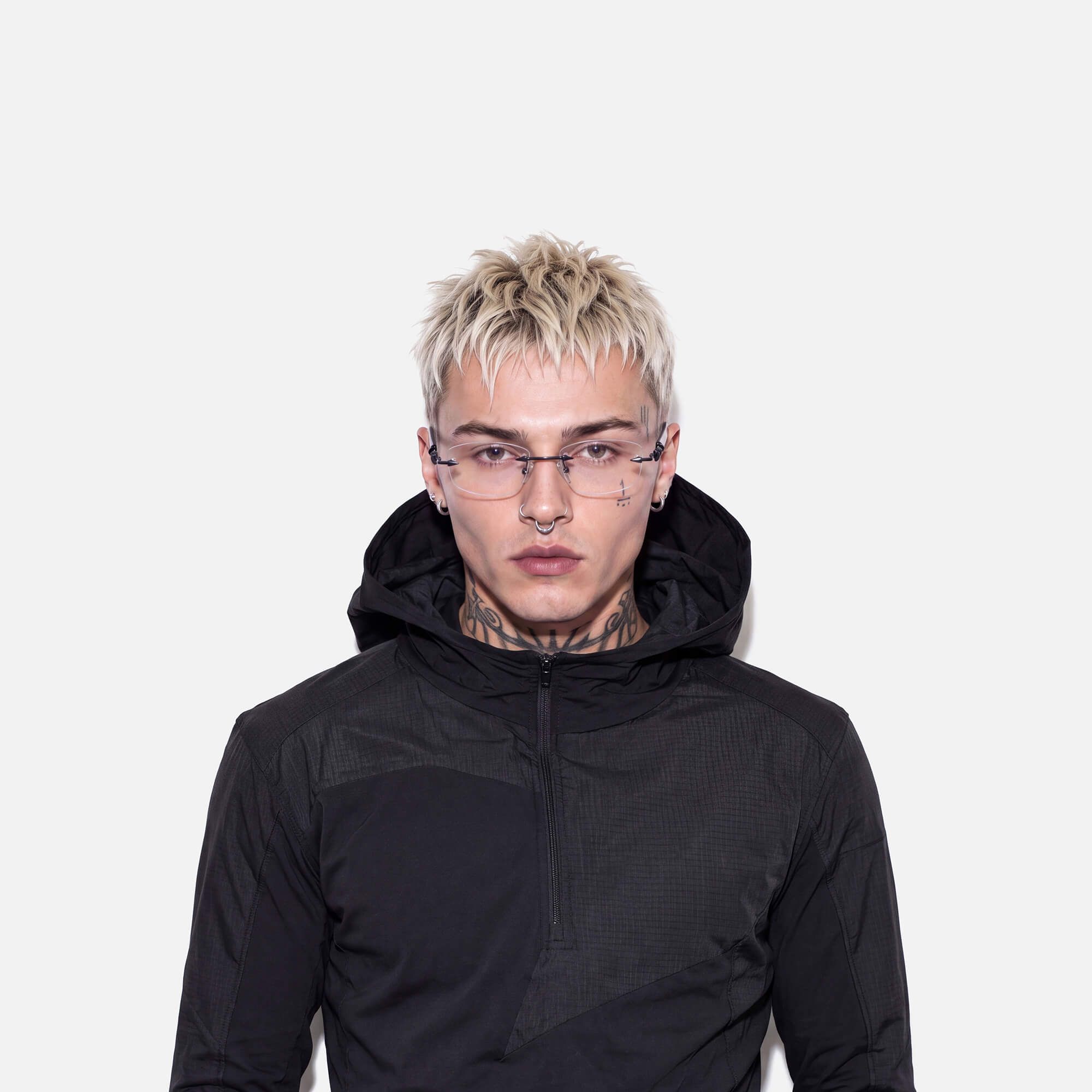 Fracture - Ultralight Frameless Black Glasses by Vooglam - Lifestyle Look