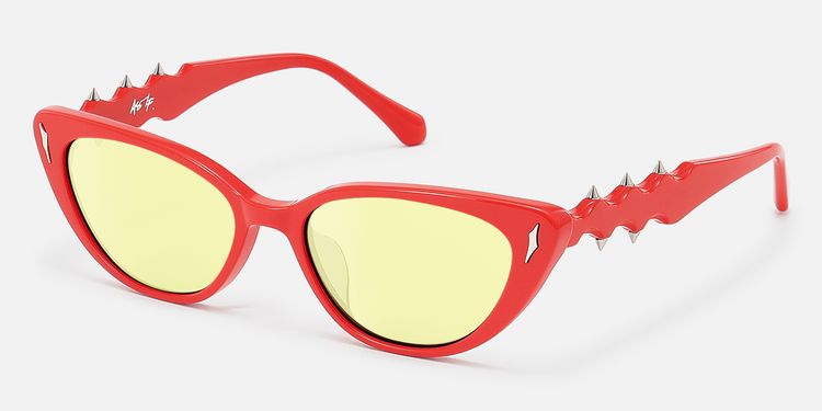 As If - Red Cat Eye Yellow Tinted Glasses by Vooglam