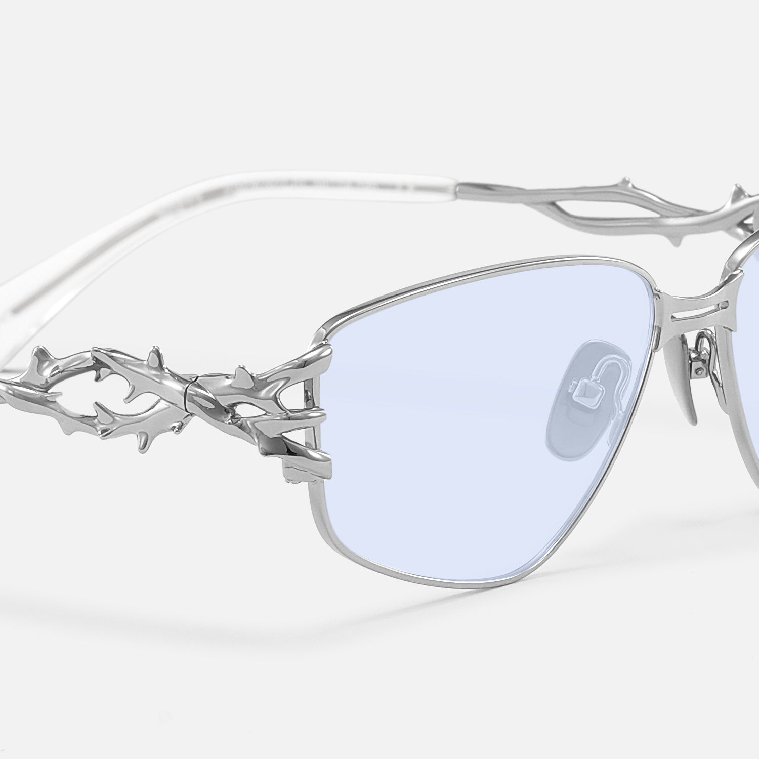 Spine - Silver Light Blue Tint Sunglasses by Vooglam - Design Details