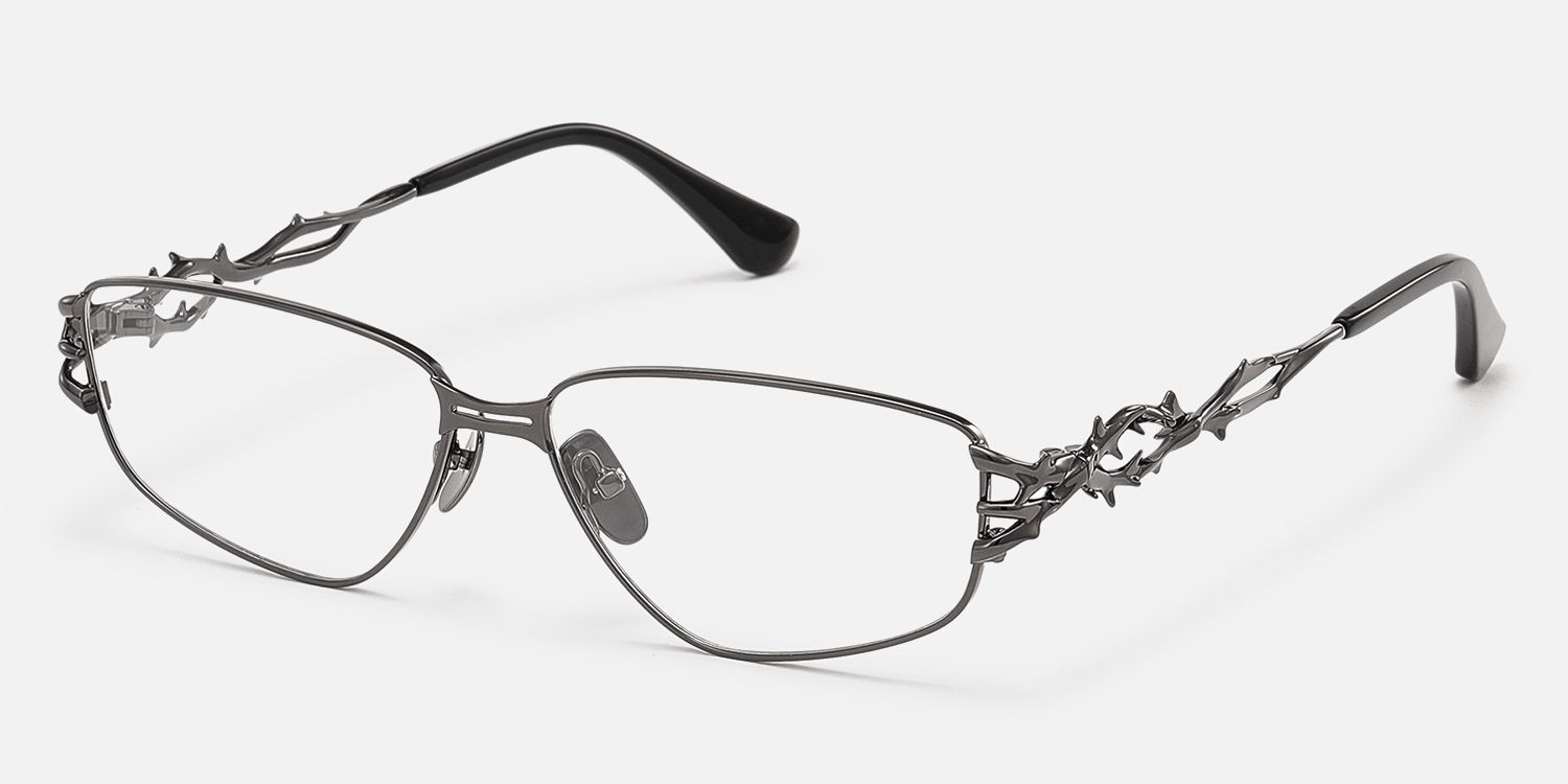 Spine - Geometric Metal Grey Eyeglasses by Vooglam - Front View