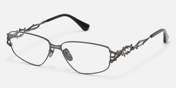 Spine - Geometric Metal Grey Eyeglasses by Vooglam