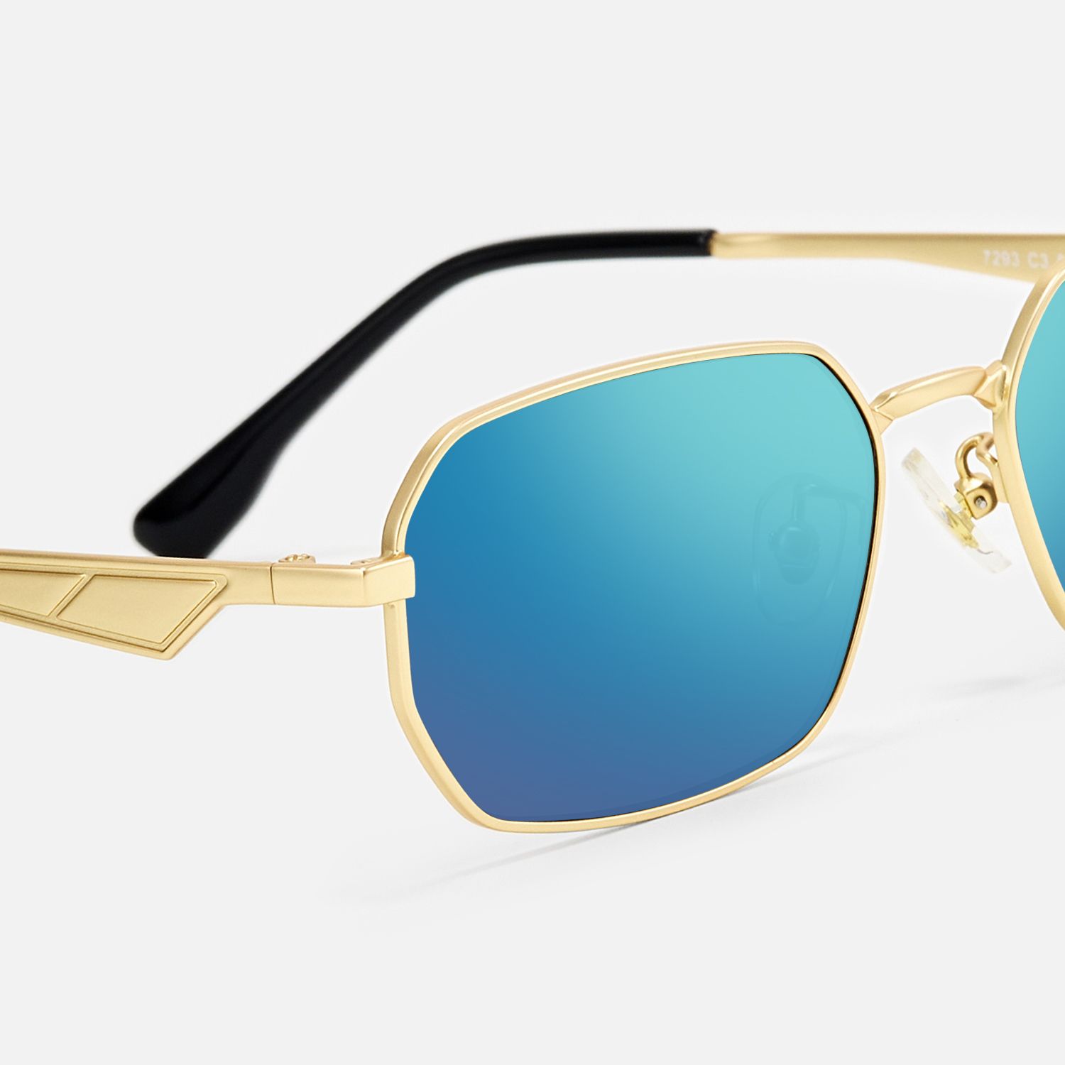 Aether - Thin Gold Geometric Blue Mirrored Shades by Vooglam - Design Details