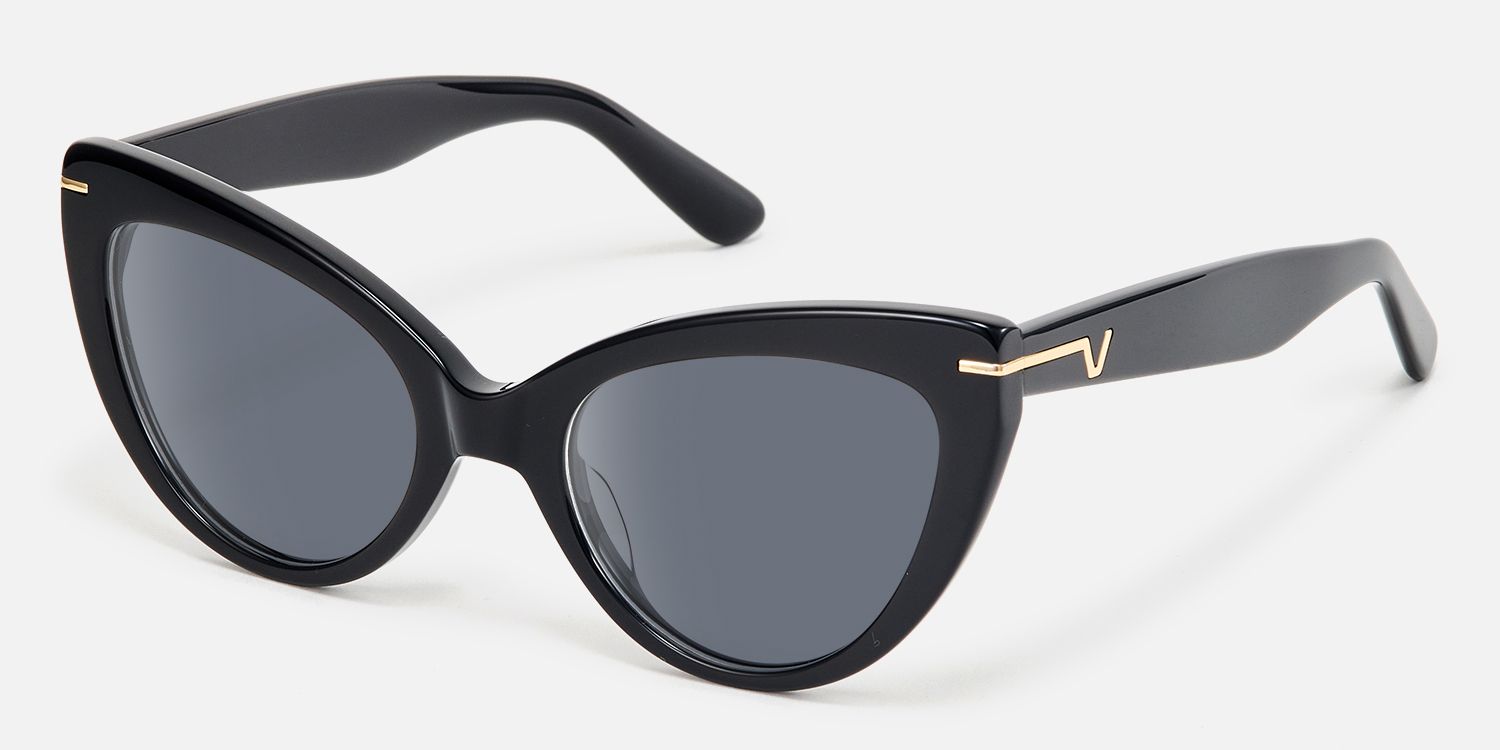 Veromca - Black Cat Eye Acetate Sunglasses by Vooglam - Front View