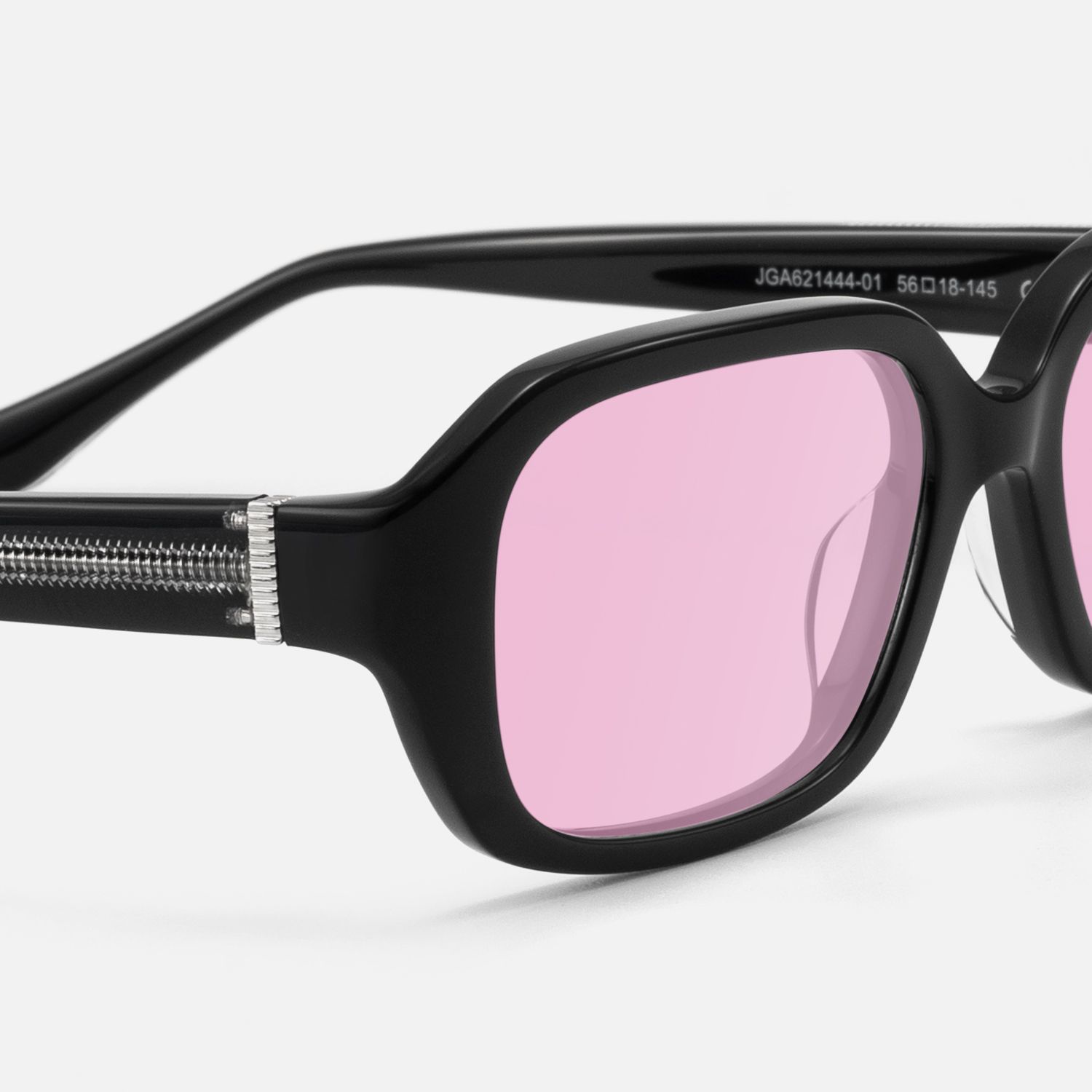 Mies - Pink Lens Exposed Hardware Black Sunglasses by Vooglam - Design Details