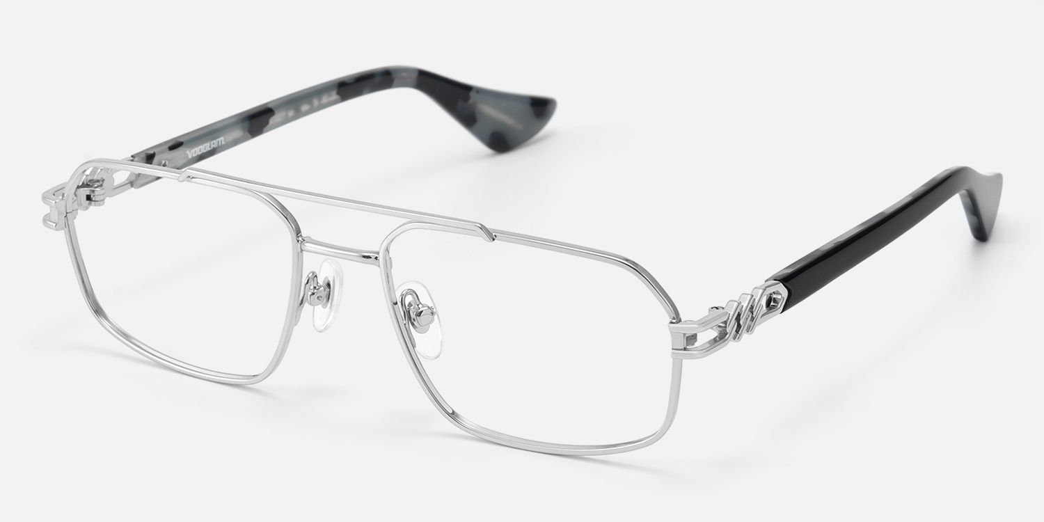 Lacey - Thin Metal Aviator Silver Glasses by Vooglam - Front View