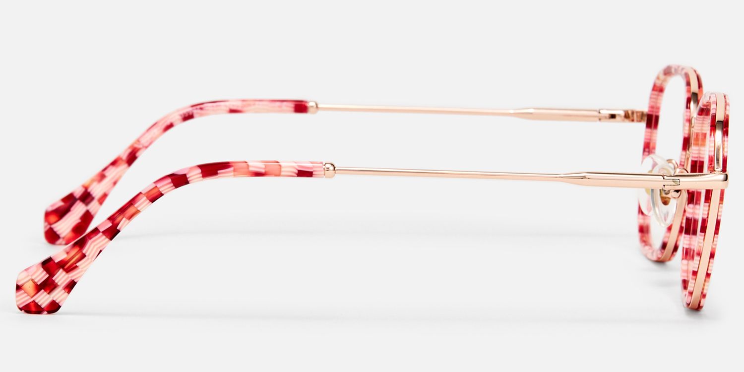 Sundance - Red and Pink Checkered Eyeglasses by Vooglam - Side View