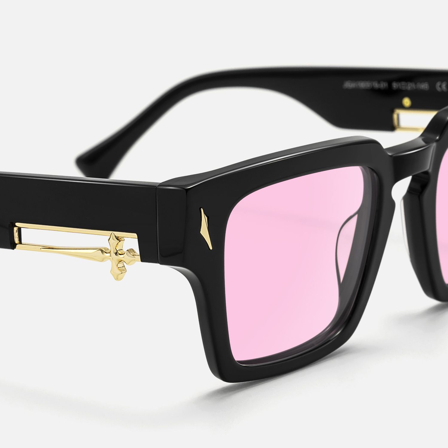 Stiletto - Pink Tinted Black Sword Sunglasses by Vooglam - Design Details