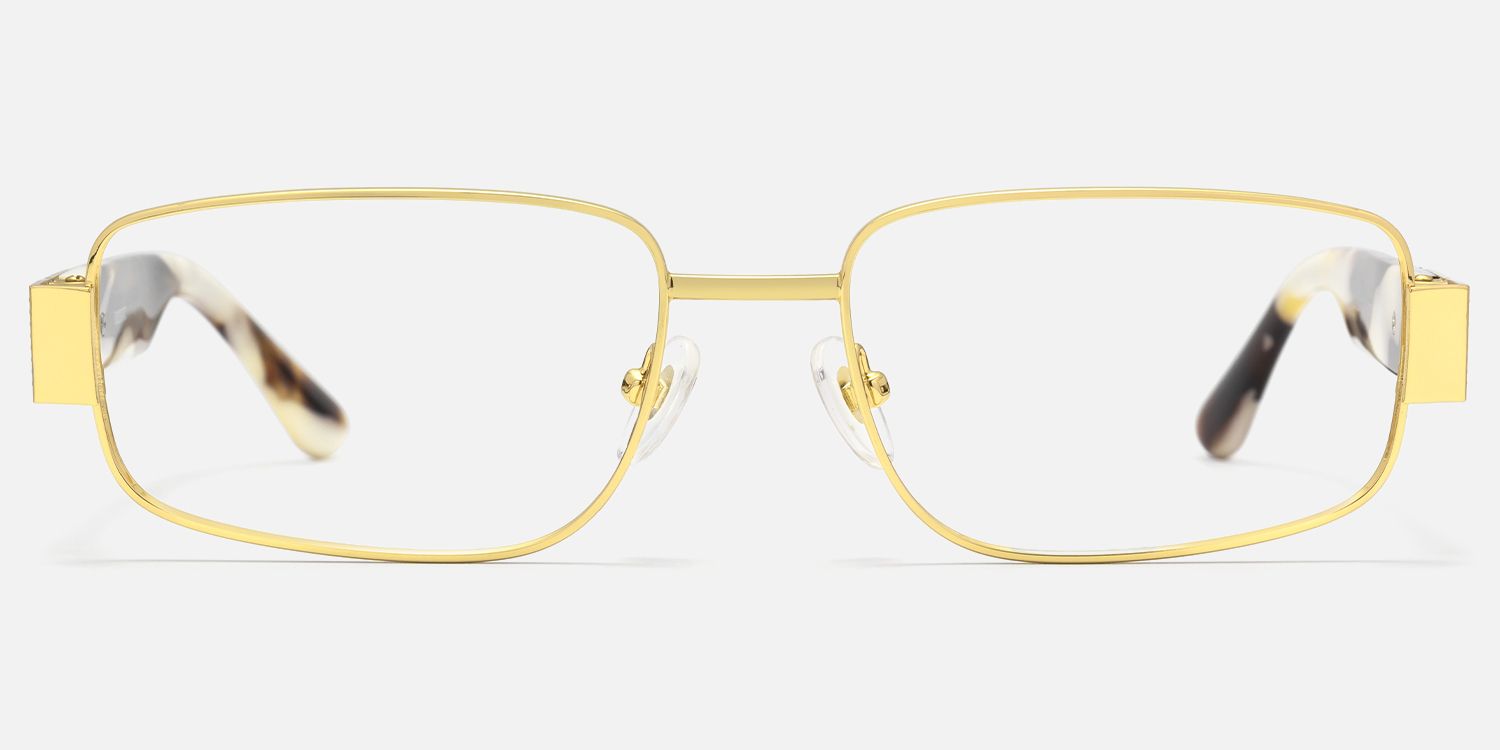 Cypher-Retro Gold Tortoise Narrow Rectangle Glasses by Vooglam - Angle View