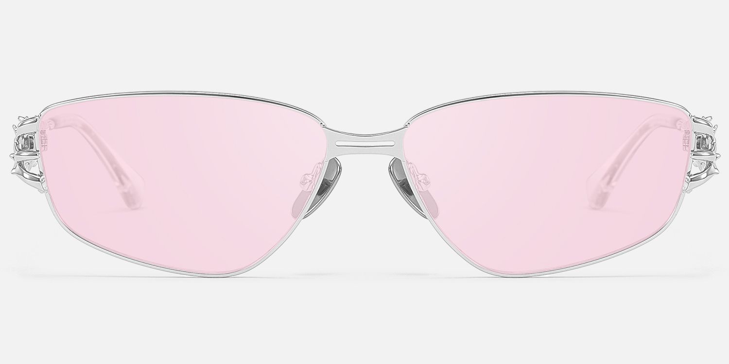 Spine - Silver Metal Pink Tinted Sunglasses by Vooglam - Angle View
