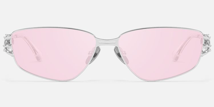 Spine - Silver Metal Pink Tinted Sunglasses by Vooglam