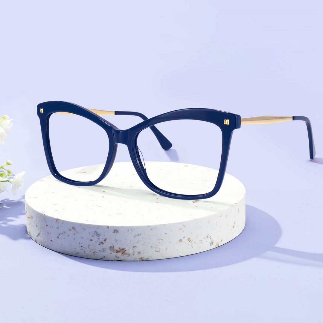 model wearing Libby - Butterfly Blue Eyeglasses 1