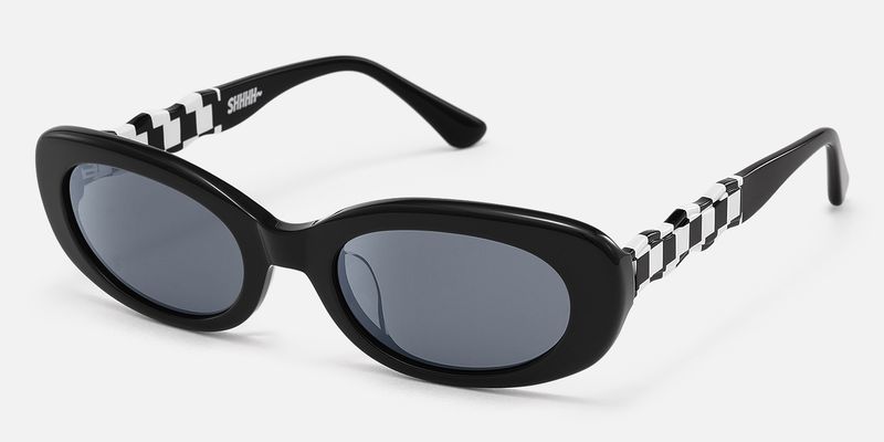 SHHHH~ - Black Oval Sunglasses with Checkered | Vooglam
