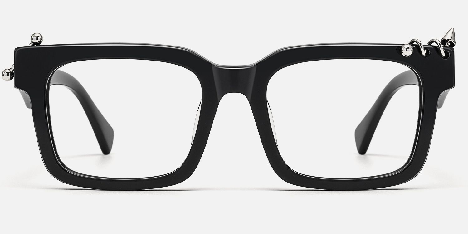 Spike - Pierced Thick Black Rectangle Glasses by Vooglam - Angle View