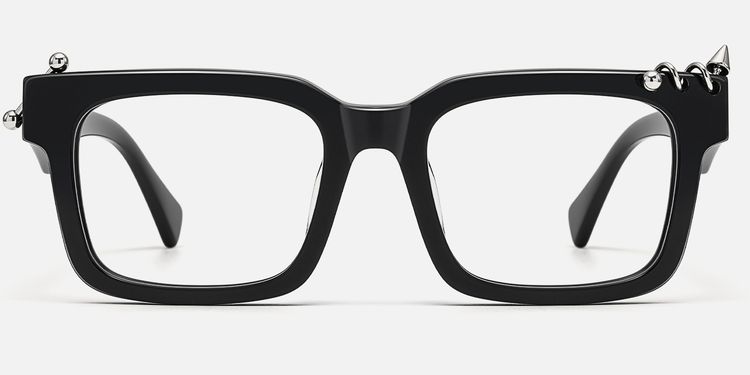 Spike - Pierced Thick Black Rectangle Glasses by Vooglam