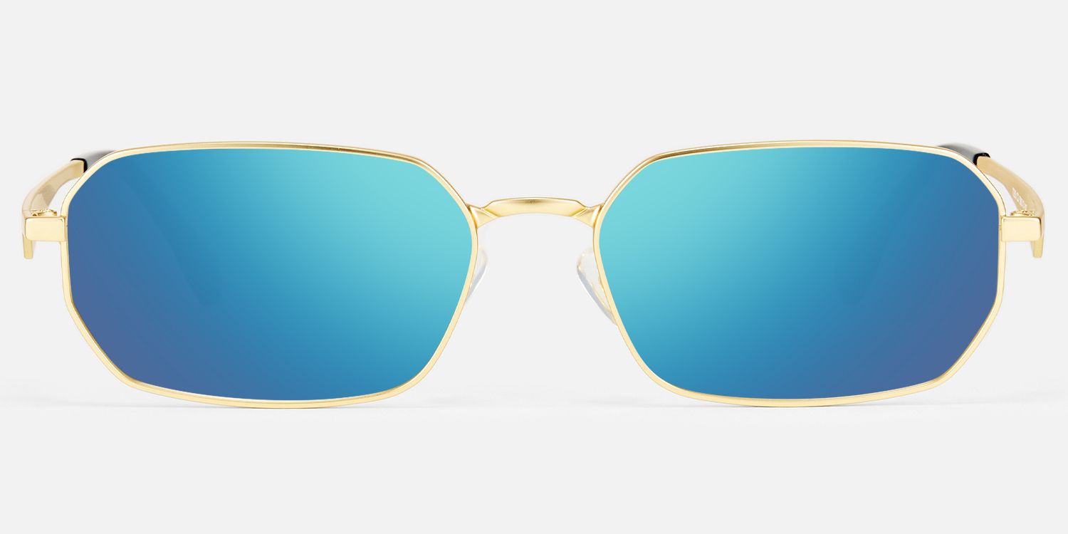 Aether - Thin Gold Geometric Blue Mirrored Shades by Vooglam - Angle View