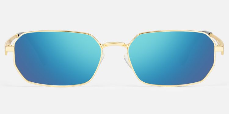 Aether - Thin Gold Geometric Blue Mirrored Shades by Vooglam