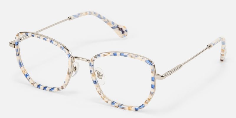 Wanderer-Blue Checkered Geometric Patterned Glasses |Vooglam
