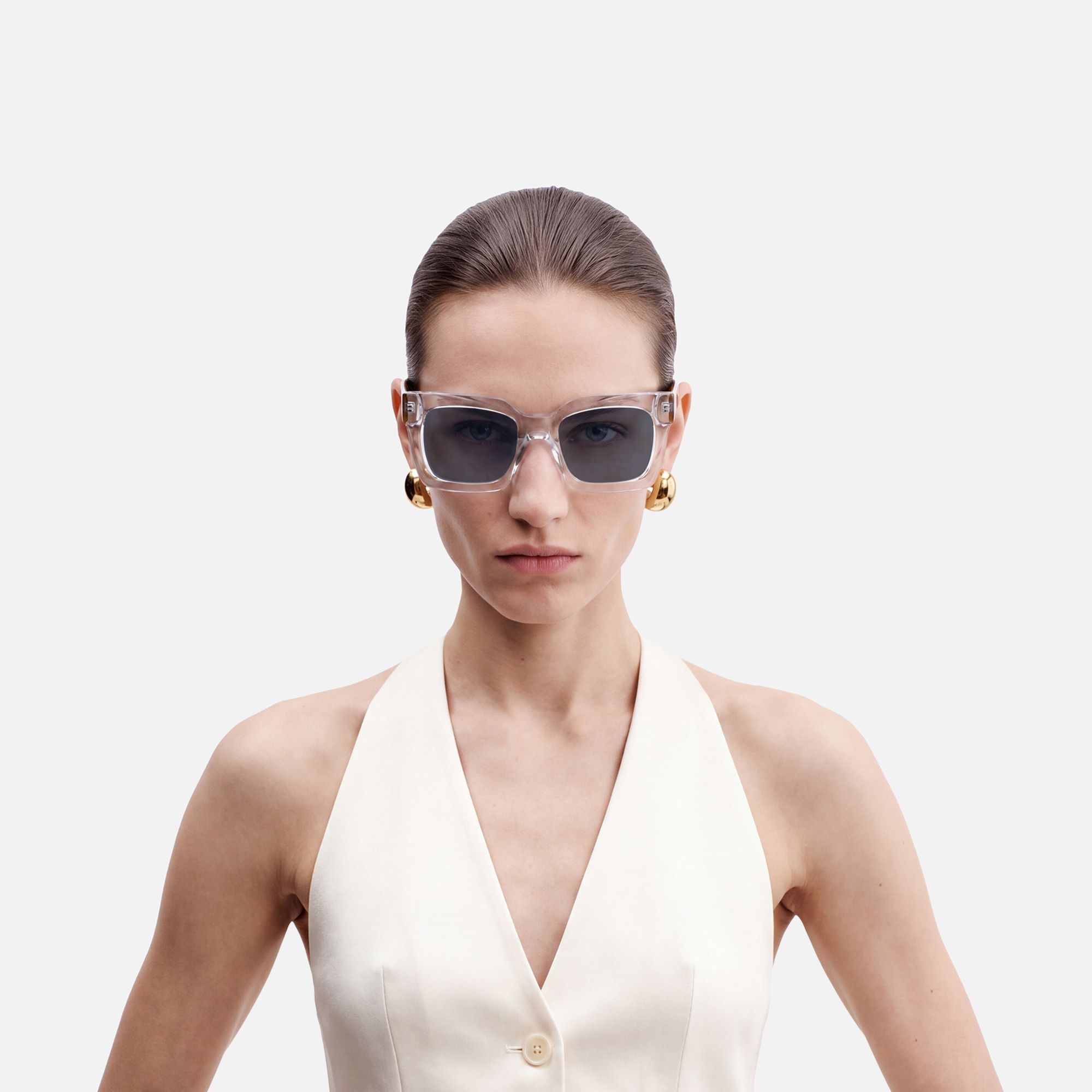 Pacheco - Two Tone Oversized Clear Square Shades by Vooglam - On Model