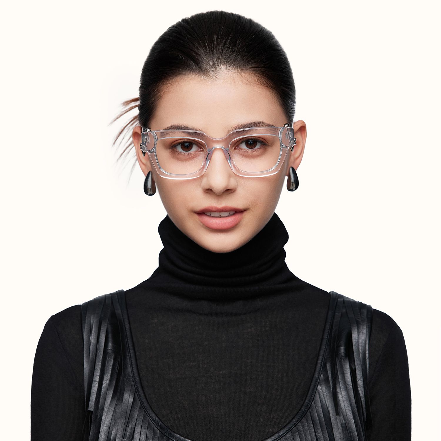 Sabrina - Rectangle Crystal Acetate Eyeglasses by Vooglam - On Model