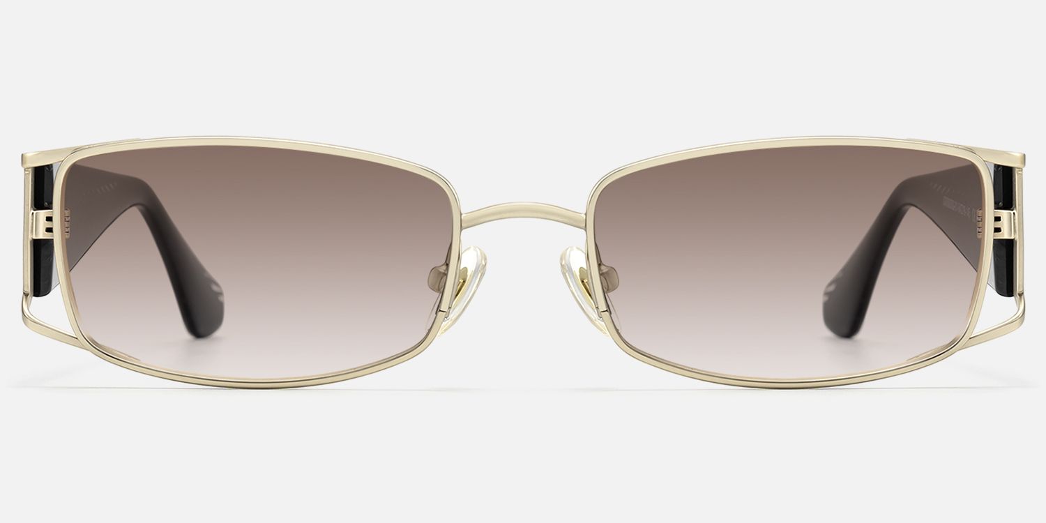 Wren - Gradient Lens Rectangle Gold Sunglasses by Vooglam - Angle View