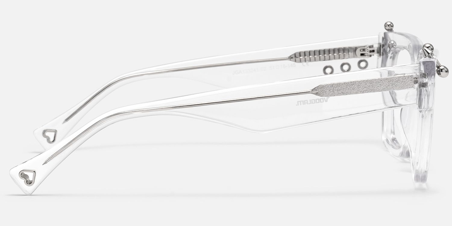 PIERCE - Clear Silver Square Acetate Glasses by Vooglam - Side View