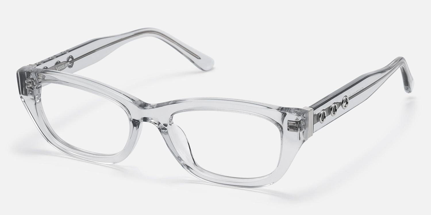 Riven - Crystal Grey Thick Cat Eye Frames by Vooglam - Front View
